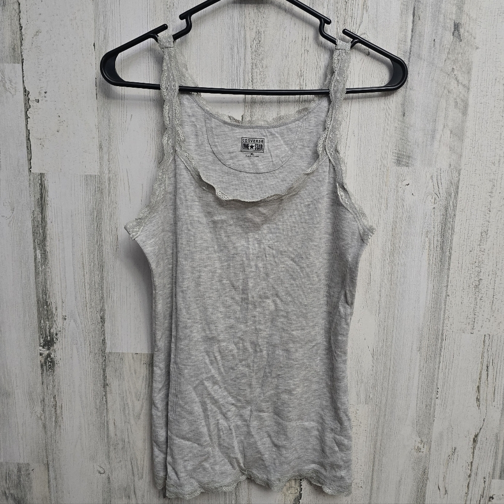 Converse Gray Lace Trim Women's Tank Top Size XL